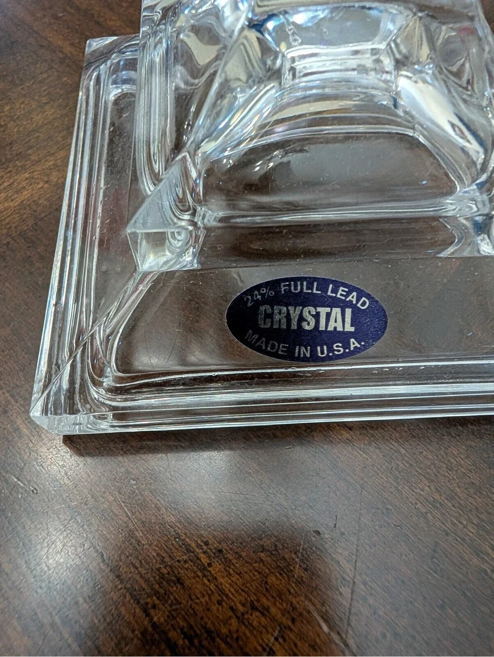Set of 3 Square Base 24% Lead Crystal Taper Candlesticks Made in U.S.A.
